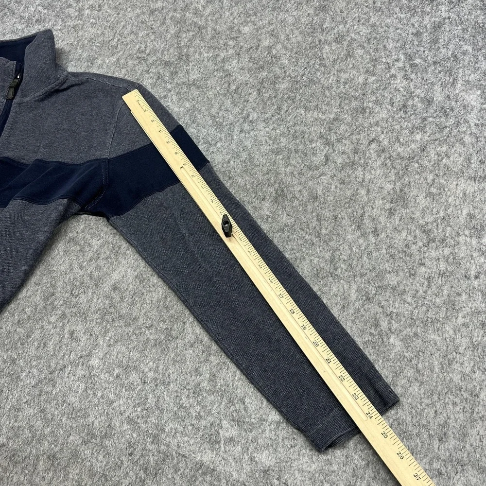 Banana Republic Sweater Mens L Blue‎ Gray Stripe 1/4 Zip Mock Neck Pullover Prep